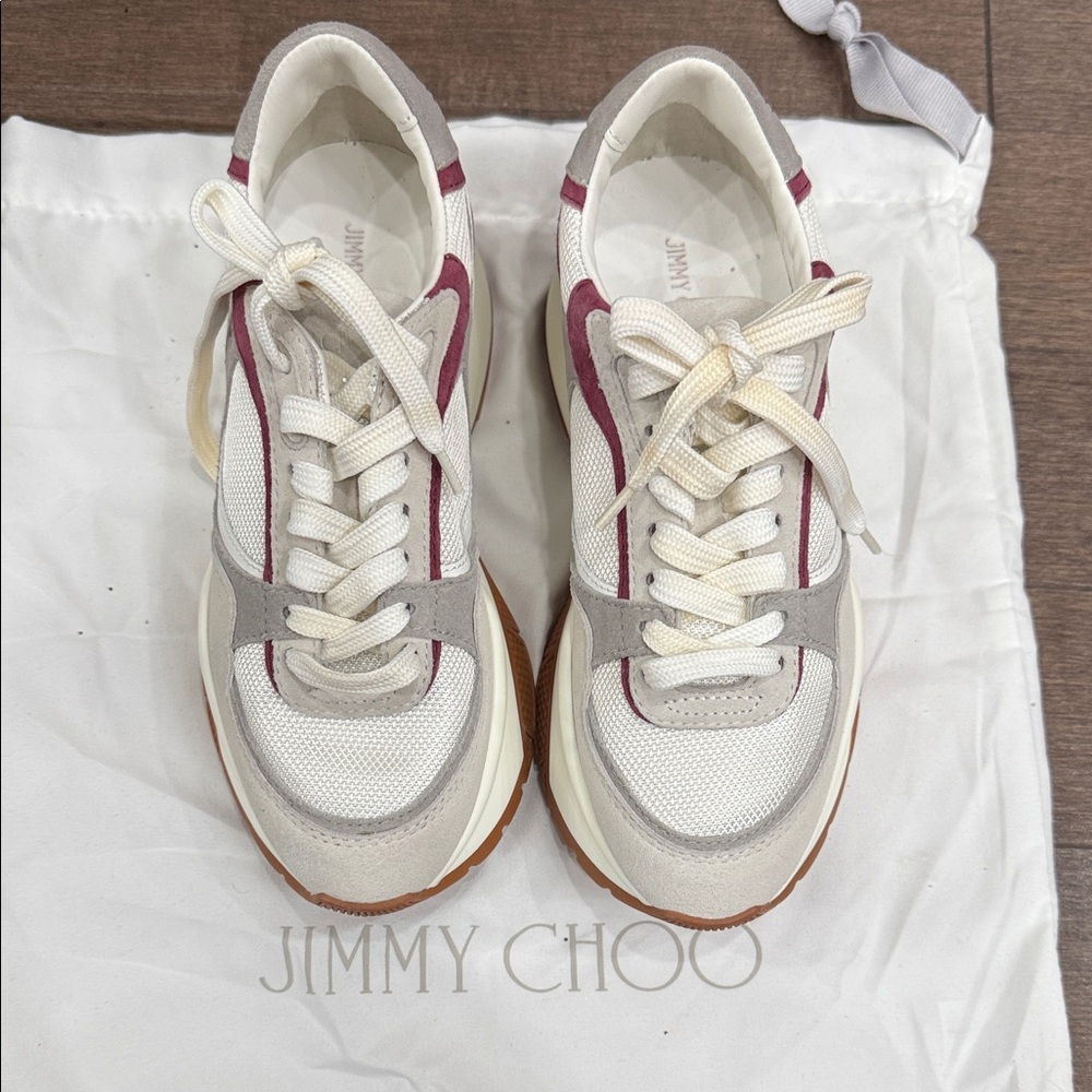 Jimmy Choo Women's White, Gray, and Pink Sneakers